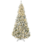 HOMCOM 7.5' Pre-Lit Snow-Flocked Artificial Christmas Tree - Green-7.5ft tall, lushes with wide leaves, providing a healthy, natural look 