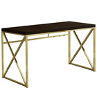Monarch Specialties - 7201 Bureau 48 po L - Espresso/Metal Or-Bureau d'écriture et d'ordinateur contemporain avec beaucoup d'espace pour un ordinateur de bureau ou un ordinateur portable dans un riche stratifié brun foncé, fini sur tous les côtés.