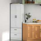 HOMCOM 67" H Tall Kitchen Pantry Cabinet with Adjustable Shelves - Cream White Wood Grain-Magnetic doors ensure secure closure 
