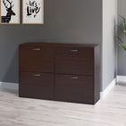 HOMCOM - Armoire à chaussures rabattable avec étagère en bois pour entrée - brun-Construit en panneau de particules robuste et poignées de portes en métal 