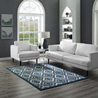 Modway - Kalinda Treillis rustiques vintage marocains Tapis de 5 pi l x 8 pi L - Ivoire marocain bleu et brun-Tissage serré à poil bas