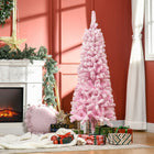 HOMCOM 5' Snow-Flocked Pencil Artificial Christmas Tree with Steel Base - Pink-Artificial snow sprayed for a wintry look 