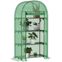 Outsunny 4-Tier Mini Greenhouse with Storage Shelves - Roll-Up Zippered Door - Steel Frame and PE Cover- UV-resistant plastic cover keeps warm and protects from UV rays and mild rain
 