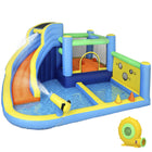 Qaba - Château gonflable 8 en 1 pour enfants, avec toboggan, bassin, mur d’escalade, balles, souffleur-Les enfants peuvent sauter, glisser, grimper et éclabousser pendant des heures de plaisir sans fin  
