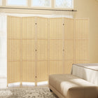 HOMCOM - Séparateur de pièce autoportant à 6 panneaux en bambou ondulé pour chambre, bureau intérieur - bois naturel-Bois massif avec motifs tressés en bambou pour plus de solidité et un aspect rustique 
