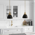Hudson&Canal - Suspension Elodie , 20 cm de large, avec abat-jour en métal - Bronze noirci/laiton/bronze noirci-Conçu pour une ampoule à incandescence de 60 W - ampoule LED de 9 W, ampoule fluorescente (CFL) de 13 W ou ampoule LED à ballast automatique de 9 W, ampoule à culot E26, ampoule non incluse