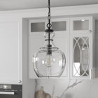Hudson&Canal Verona 11" Wide Pendant with Glass Shade - Blackened Bronze/Clear-Handcrafted blackened bronze finish is applied to the globe metal base