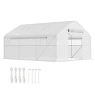 Outsunny Walk-in Tunnel Greenhouse - Large Windows & Zippered Door - 13' x 10' x 6.5' - White- Galvanized steel frame with bracing for stability
 