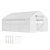 Outsunny Walk-in Tunnel Greenhouse - Large Windows & Zippered Door - 13' x 10' x 6.5' - White- Galvanized steel frame with bracing for stability
 