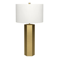 Hudson&Canal Warren 27.25" Tall Table Lamp with Fabric Shade - Brass/White-Contemporary design for your living room, office space or bedroom