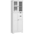HOMCOM Modern Tall Bathroom Storage Cabinet for Bathroom or Kitchen - White-Two double-door cabinets with drawers store ample bathroom essentials