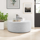 Modway Callum Large 38" Round Woven Heathered Fabric Upholstered Ottoman - Heathered Weave/Light Grey-Plastic Legs