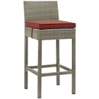 Modway Conduit Outdoor Patio Wicker Rattan Bar Stool - Light Gray Currant - Set of 2-Powder-Coated Aluminum Frame