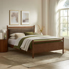 Modway - Leni Grandeur nature Cuir et bois véganes Cadre de lit à plateforme jumelée - Noyer-Oreiller rembourré en cuir synthétique