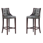 Manhattan Comfort Fifth Avenue 19" Traditional Faux Leather Upholstered Bar Stool - Pebble Grey - 2 Pack-Traditional Barstool with Backseat Perfect for Bar and Kitchen Use. Set of 2