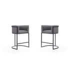 Manhattan Comfort Cosmopolitan 23.7" Mid-Century Modern Faux Leather Upholstered Counter Stool - Grey and Black - 2 Pack-Mid-Century Modern Counter Stool with Backseat Perfect for Bar and Kitchen Use. Set of 2