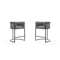 Manhattan Comfort - Cosmopolitan tabouret de comptoir moderne du milieu du siècle de 23,7" en similicuir gris et noir, lot de 2-Tabouret de comptoir moderne du milieu du siècle avec dossier parfait pour le bar et la cuisine. Ensemble de 2