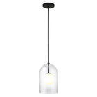 Hudson&Canal Sondre 8" Wide Double Layer Pendant with Glass Shade - Blackened Bronze/White Milk/Clear-Paired with double layered glass shades, an inner white milk globe and outer clear dome