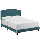 Modway Amelia Performance Velvet Twin Bed - Sea Blue-Padded Button-Tufted Headboard