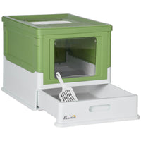 PawHut Enclosed Cat Litter Box with Scoop, Tray and Top Entry - Dark Green-Fully enclosed with hard push doors over doorways to avoid smells 