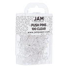JAM Paper Colourful Push Pins - Clear - 100 Pack-Size: Standard (approx 1 inch) | Steel tipped - perfect for pinning notes on corkboards and cubicles