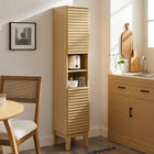 Modway Render Tall Narrow Bathroom Storage Cabinet - Oak-Non-Marking Floor Glides