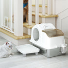 PawHut Extra Large Stainless Steel High Sided Cat Litter Box-Dual litter mats reduce tracking and mess 