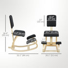HOMCOM - Chaise ergonomique à bascule en bois avec dossier pour améliorer la posture - noir-Utilisation polyvalente comme chaise de méditation, de bureau ou de saisie 