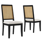Modway Arlo Faux Rattan and Wood Dining Side Chairs - Black/Natural/Heathered Weave Ivory - 2 Pack-Set of 2 Dining Chairs