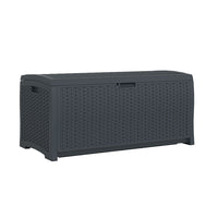 Suncast - Coffre de terrasse en résine tressée 73 gal - Cyberspace-La construction en résine toutes saisons offre une résistance à l’eau et une protection contre les rayons UV.