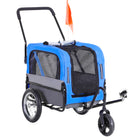 Aosom - Remorque de vélo pour chien 2-en-1, poussette pour animaux, chariot, remorque de vélo, porte-bagages pour voyage avec roue pivotante à 360°, bleu-Avec deux roues arrière et une roue avant pivotante à 360°, offre une conduite douce et peut être utilisée hors route 