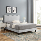 Modway Current Performance Velvet Full Platform Bed with Black Wood Legs - Light Grey-Stain-Resistant Performance Velvet