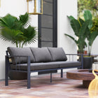 Outsunny - Canapé d'extérieur 3 places en aluminium avec coussins, Gris foncé-Cadre en aluminium, léger et antirouille 
