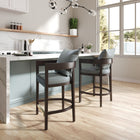 Manhattan Comfort Ritz 22" Mid-Century Modern Faux Leather Upholstered Counter Stool - Grey and Dark Walnut-Made of Beech Wood with Rich Walnut Finish