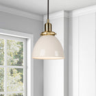 Hudson&Canal - Suspension Madison de 20 cm de large avec abat-jour en métal, - Blanc nacré/laiton/blanc nacré-Nettoyer avec un chiffon doux et sec, sans produits chimiques agressifs ni produits de nettoyage abrasifs