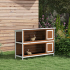 PawHut 2-Tier Wooden Rabbit Hutch - Brown-Two-story coop is ideal for rabbits or other small animals 