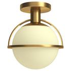 Hudson&Canal - Plafonnier semi-encastré Cieonna de 23,5 cm de large avec abat-jour en verre - Laiton antique/blanc-Associé à un abat-jour en verre globe blanc