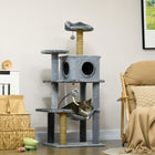 PawHut 54" Condo Tower Cat Tree with Hammock, Scratching Post - Grey-Cat house, hammock and perches provide snug places to relax and nap 
