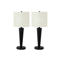 Monarch Specialties 24" H Table Lamp - Black Metal / Ivory / Cream Shad - Set Of 2-Brighten up your office, livingroom, bedroom with this set of 2 sleek, 24"h contemporary accent table lamps in a black metal finish, with stylish ivory linen tapered drum shades and topped with a decorative black metal finial