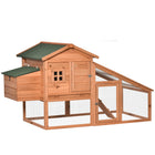 PawHut - poulailler 69 po en bois avec enclos, nichoir, plateau, jaune-Construction en bois de sapin de qualité avec maison surélevée, pondoir, enclos, rampe et portes 
