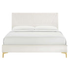 Modway - Yasmine Lit plateforme Queen en velours haute performance avec capitonnage vertical et pieds en métal doré - Blanc-Pieds en métal doré avec capuchons de pied