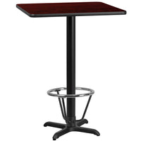 Flash Furniture Dessus de table carré de 24 po en stratifié d’acajou avec base de 22 x 22 po à hauteur de bar et anneau de pied-Table d'hospitalité à hauteur de bar