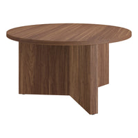 Hudson&Canal Anders 32"W Round Coffee Table - Satin Walnut-A contemporary Scandinavian design for your living room, den, and more
