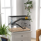 PawHut - Cage avec Bassin en Verre pour Petits Hamsters - Noir-Comprend une roue d’exercice, une cabane, une bouteille d’eau, une gamelle, des rampes et des plateformes