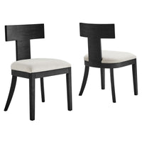 Modway Peregrine Wood and Fabric Upholstered Dining Chairs - Black/Heathered Weave Ivory - 2 Pack-Set of 2 Dining Chairs