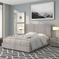 Flash Furniture - Lit plateforme Riverdale grand touffeté et rembourré en tissu gris clair-Lit de plateforme