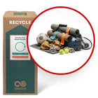 TerraCycle Sporting Goods - Zero Waste Box - Large-Recycle any brand *clothing, or equipment used in a sport, including bats, sticks, rackets (including broken parts such as strings, bumpers, and grippers), discarded biking and skateboarding equipment such as skateboards, bicycles, wheels, brakes, protective seats, bells, baskets, accessories, rims, reflectors, and handlebar cushions and grips, fishing rods, nets, hooks, weights, scales, popped and ripped frisbees, pucks, any type of ball (e.g., basketballs