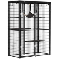 PawHut - Enclos extérieur pour chat, cage en métal avec toit, 4 plateformes-Un espace de vie spacieux de 6 pi² (0,59 ㎡) accueille confortablement 1 à 3 chats jusqu'à 11 lb (5 kg) 
