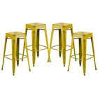 Flash Furniture Commercial Grade 30" High Backless Distressed Metal Indoor-Outdoor Barstool - Yellow-Set of 4 Stackable Industrial Style Modern Stools