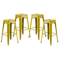 Flash Furniture Tabouret de bar pour intérieur et extérieur en métal jaune vieilli de 30 po haut. sans dossier-Ensemble de 4 tabourets modernes empilables de style industriel